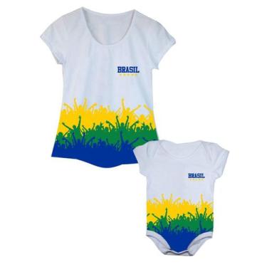 Imagem de Kit Tal Mãe Tal Filho Camiseta E Body De Bebê Brasil Torcida - Calupa