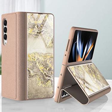 Imagem de para a caixa Samsung Galaxy Z Fold 4,Plating Glass Flip Shell Cobertura comercial com tudo incluído em couro 9H Caixa à prova de choque de vidro temperado,para Samsung Z Fold 4 5G (12)
