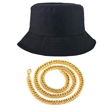 Imagem de Weahre 80s/90s Hip Hop Costume Kit – Chapéu de balde de algodão + corrente dourada, roupas Kpop Idols da Kpop