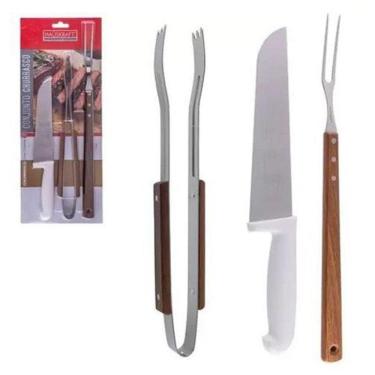 Imagem de Kit Churrasco 3 Peças Faca, Pegador Garfo Aço Inox