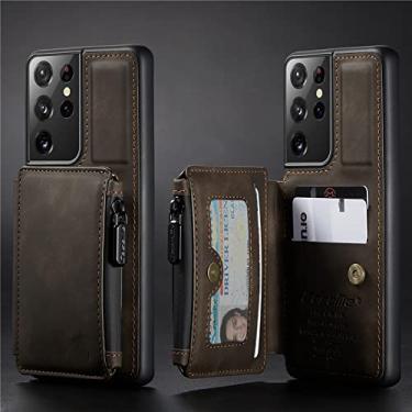 Imagem de Capa de couro flip vintage para Samsung Galaxy S22 Plus S21 FE S20 Ultra Note 20 10 Zip Wallet Card Slot Phone Case, Coffee, for Samsung Note20 Ultra
