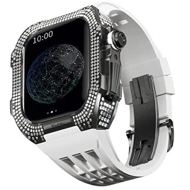 Imagem de TONECY Pulseira de borracha moldura de titânio para Apple Watch 7/6/5/4/SE Apple Mod Watch acessório de substituição titânio luxo capa compatível com série IWatch 44mm com ferramenta