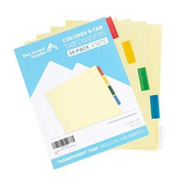 Imagem de Suprimentos Blue Summit 5 separadores de fichário, papel de manila com abas de plástico colorido inseríveis, 3 divisórias de anel reforçadas com inserções de abas de papel perfurado, 6 conjuntos