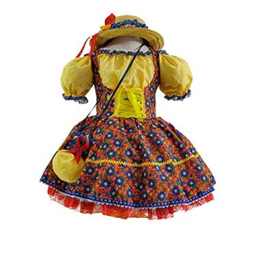 Imagem de Vestido Junino Infantil Luxo Festa Caipira C/Chapéu e Bolsa (PP 3-4)