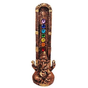 Imagem de Incensario Porta Incenso De Resina Ganesha 7 Chakras Dourado - Decore