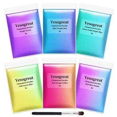 Imagem de Pó de mica Chameleon, pó de 6 mica que muda de cor para resina epóxi, copos, pigmento em pó para arte de unhas, fabricação de sabonete, pintura, geleca, cosméticos, concreto, cor de óleo, cerâmica