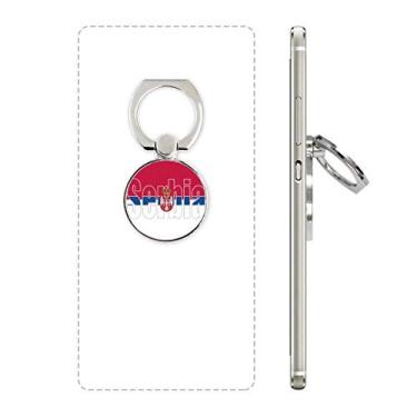 Imagem de Suporte de anel de telefone com nome da bandeira da Sérvia com laço ajustável