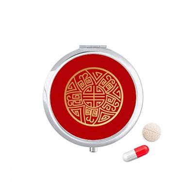 Imagem de Caixa redonda dourada com padrão de sorte, caixa de armazenamento de medicamentos, dispensador de comprimidos