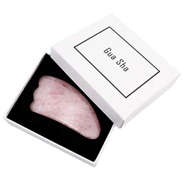 Imagem de Gua Sha – Ferramenta de rolo facial, quartzo rosa, massagem facial, jade natural, placa de pedras preciosas, rosto, pescoço, cuidados com a pele, raspagem, tratamento antienvelhecimento, terapia de spa, ferramenta de beleza natural com caixa de presente (rosa)