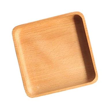 Imagem de Inzopo Bandeja de madeira para servir chá, café da manhã, prato de cozinha de faia, prato quadrado, 33 × 33 × 2,5 cm, cor de madeira conforme descrito