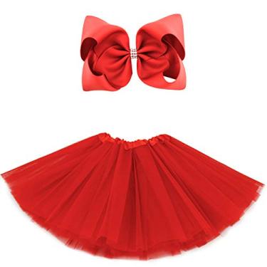 Imagem de Saia tutu de tule com 5 camadas BGFKS para meninas com laço e laço de cabelo, saia tutu para balé, Vermelho, 2-8 Years Old