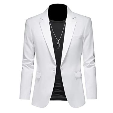 Imagem de Jaqueta Blazer Masculina, 1 Botões Slim Fit Casaco Esportivo Plus Size Ternos de Negócios para Jantar, Formatura, Festa, E, GG (175