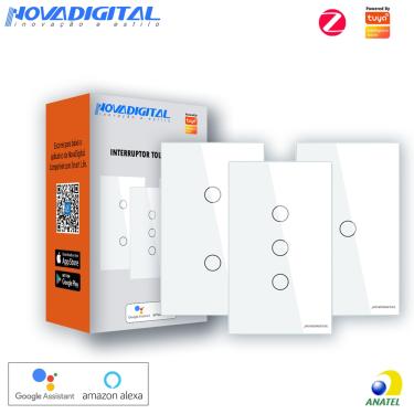 Imagem de Interruptor 3 Botões ZigBee 3.0Touch Inteligente NovaDigital