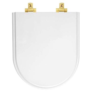 Imagem de Assento Sanitário Mdf Soft Close Link/lk Branco para Vaso Deca com Ferragem Dourada