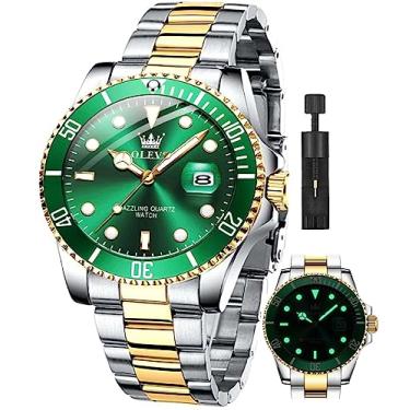 Imagem de OLEVS Relógios de pulso clássicos, relógios masculinos de negócios, relógio social com dia, verde/preto/branco/azul, relógio de pulso masculino luminoso multifuncional de aço inoxidável,
