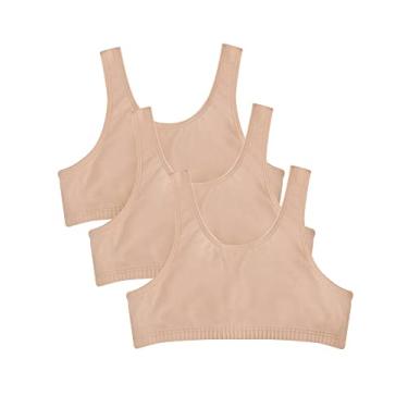 Imagem de Fruit of the Loom Sutiã esportivo elástico embutido de algodão para meninas, Areia/Areia/Areia, 28