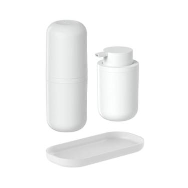 Imagem de Conjunto Kit Banheiro Pia Porta Escova e Saboneteira Líquida Ou Bold Cor Branco 3 peças