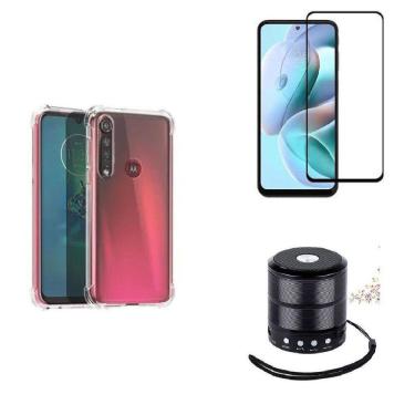 Imagem de Kit Mini Som Bluetooth Moto G8 Play + Capa Anti Impacto + Película Vidro 3D