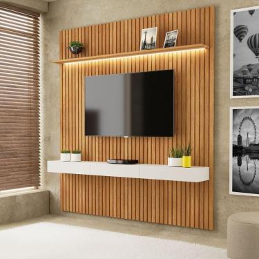 Imagem de Painel Home  para TV até 75 Polegadas 184,5cm com Led  Evolution Carvalho Oro / Off-White
