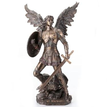 Imagem de Estátua de São Miguel do Arcanjo Escultura em Pó de Bronze Real 30,5 cm