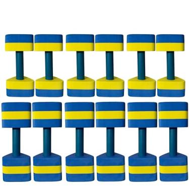 Imagem de Kit 6 Pares Halteres Hidroginástica em EVA P 1-2kg e M 2-3kg Azul/Amarelo Dafoca Sports