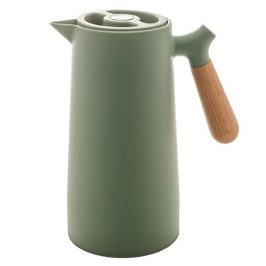 Imagem de WOLFF - Garrafa Térmica de Plástico com Cabo de Madeira Nórdica 1L Verde - Mesa Posta - Itens Para Casa - Utensílios de Cozinha - Perfeita Para Café e Chá