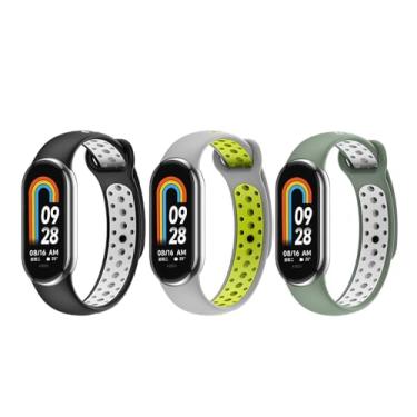 Imagem de Pulseiras de alça Compatíveis com Xiaomi Mi Band 8 Smartwatch Acessórios Pulseira colorida para mulheres, homens, relógio inteligente de silicone Xiaomi 8 pulseira 3 peças/pacote (Black/Grey/Green)