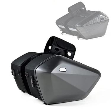 Imagem de FUUBAMB00 1 par de alforjes laterais de motocicleta de fibra de carbono à prova d'água para assento traseiro para motocicleta, bolsa de viagem com capa de chuva, cinza, 50 x 30 x 32 cm