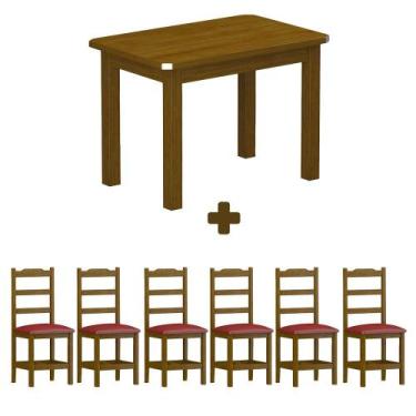 Imagem de Mesa Retangular 6 Cadeiras Estofadas 160cm Imbuia Vermelho - Nemargi