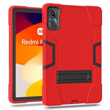 Imagem de Doemoil Capa protetora para Xiaomi Redmi Pad SE 11 polegadas, fina, resistente, à prova de choque, resistente, com suporte integrado para Redmi Pad SE 11 2023 (preto/vermelho)