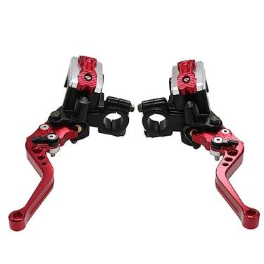 Imagem de ZSDTRP Alavanca de embraiagem de freio hidráulico CNC de 22 mm para motocicleta universal 7/8" bomba dupla com interruptor de aviso suporte de espelho para scooter motocicleta Mped ATV UTV Go Kart (vermelho)