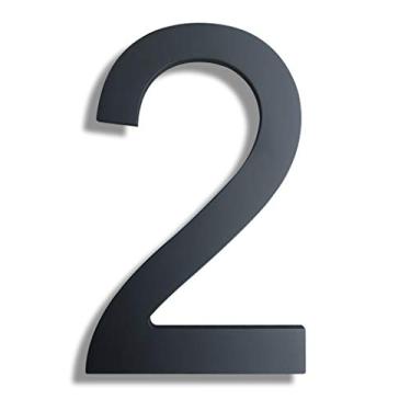Imagem de Números de casa modernos de 20 cm – Número de endereço residencial flutuante de aço inoxidável, fácil de instalar, acabamento preto, Number 2