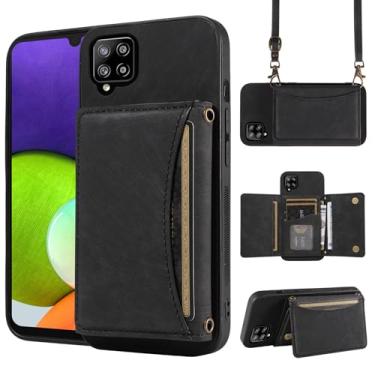 Imagem de Capa de telefone para Samsung Galaxy A22 4G 16.3 cm capa carteira com alça de ombro transversal e porta-cartão de crédito de couro bolso fino suporte acessórios para celular M32 M22 F22 A 22 22A G4