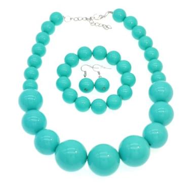 Imagem de We We Colar de pérolas grossas para mulheres, conjunto de colar e brincos de pérolas falsas grandes dos anos 20, conjunto de bijuterias para festa de formatura, Zinco, Sem Pedra Preciosa