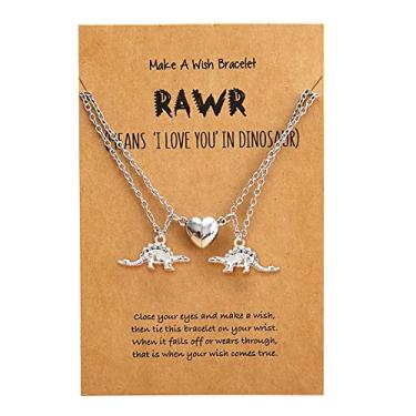 Imagem de MJartoria Colar BFF para 2 pingentes de dinossauros colar de melhor amigo combinando com pingente de amizade para presentes para casais, Metal