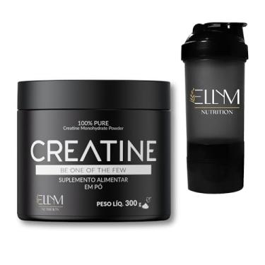 Imagem de Kit Creatina 300g Pura Monohidratada + Coqueteleira 500mL Preta Shakeira ELLYM NUTRITION Alto Rendimento Qualidade Premium
