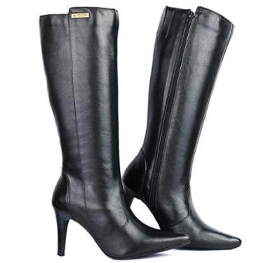 Imagem de Bota MonaDonna Cano Alto Social Salto Fino Clássica Couro Miuzzi Moda Estilo Feminina-Feminino