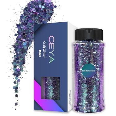 Imagem de Ceya Chameleon Glitter grosso, 100 g London Sunrise Color Shift Craft Glitter em pó que muda de cor lantejoulas iridescentes em flocos para resina epóxi, unha, copo, capa de telefone, decoração de