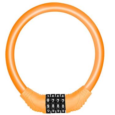 Imagem de Fechadura de cabo de bicicleta SPROUTER Fechadura de bicicleta com cabo de combinação, cadeado de bicicleta de código portátil com combinação de 4 dígitos cadeado de cabo de bicicleta leve, trava de bicicleta anti-roubo para bicicleta infantil, 12 cm de diâmetro, laranja