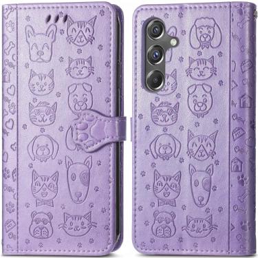 Imagem de ROPIGO Capa carteira para Samsung Galaxy A15 5G, couro PU premium em relevo para gato e cachorro [suporte] [compartimentos para cartões] [alça de pulso] [6,5 polegadas] capa de telefone para Samsung