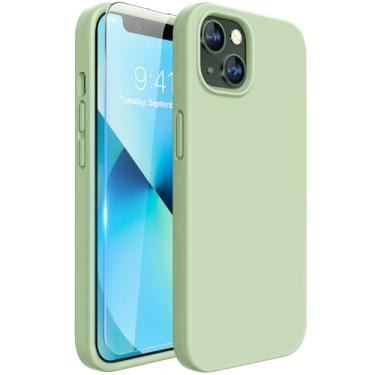 Imagem de Miracase Capa projetada para iPhone 13, com protetor de tela de vidro temperado, [forro de microfibra macio antiarranhões], capa de telefone de borracha de silicone líquida à prova de choque para 13 6,1 polegadas (verde matcha)