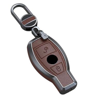 Imagem de ontto Capa de chave de couro inteligente para chaveiro com 2 botões adequada para Mercedes-Benz A B C E G R S M Class CLA CLS GLA Marrom (Tipo A), Tipo A - marrom