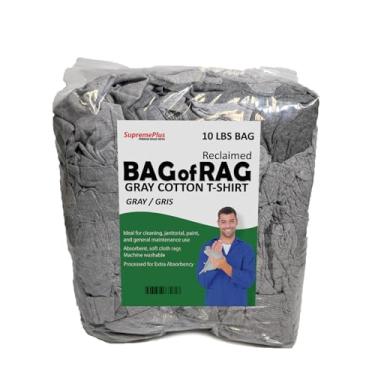 Imagem de SupremePlus Trapos de camiseta cinza - Compre um pano de limpeza a granel em uma bolsa, limpe manchas, graxa, tinta e automóvel com pano de fiapos 100% algodão (saco de 4,5 kg)