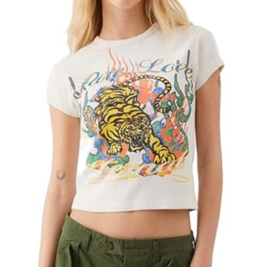 Imagem de Camisetas de bebê femininas Y2k com estampa gráfica de manga curta colado ao corpo linda camiseta de bebê streetwear, Tigre branco, M