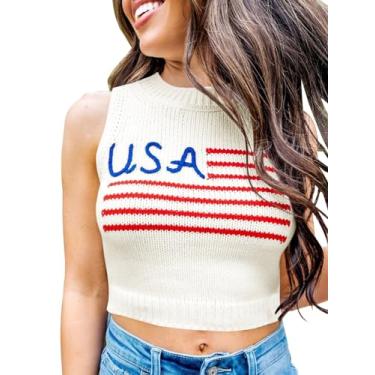 Imagem de Tankaneo Camiseta regata feminina com bandeira americana gola alta 4 de julho patriótica verão sem mangas, Branco, P