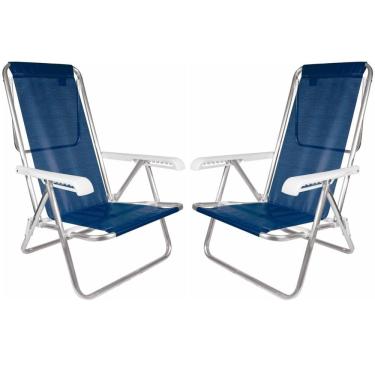 Imagem de Kit 2 Cadeira De Praia Reclinável 8 Posições Em Alumínio Para Camping Piscina Jardim Azul Marinho - Mor
