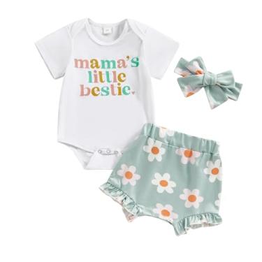 Imagem de Macaquinho de manga curta para bebês meninas de 5 meses com estampa floral, Branco, 6-12 Meses