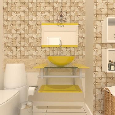 Imagem de Gabinete de Vidro 70cm com Cuba Oval Amarelo