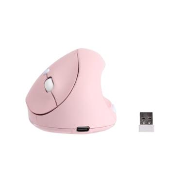 Imagem de Generic Mouse vertical sem fio de 2,4 G com receptor USB, design vertical ergonômico, mouse vertical portátil silencioso recarregável para laptop, PC, computador, desktop, notebook, etc. (rosa)