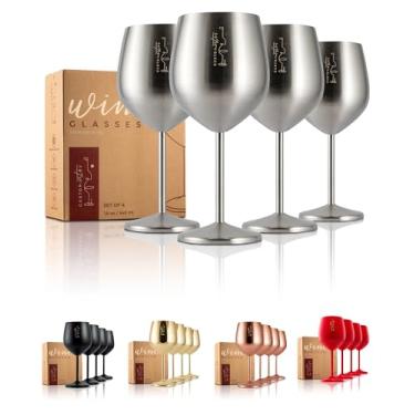 Imagem de Gusto Nostro Taça de vinho de aço inoxidável - 510 g - Taças de vinho fofas e inquebráveis para viagens, acampamento e piscina - Taça de vinho de metal portátil chique, única e legal para eventos ao
